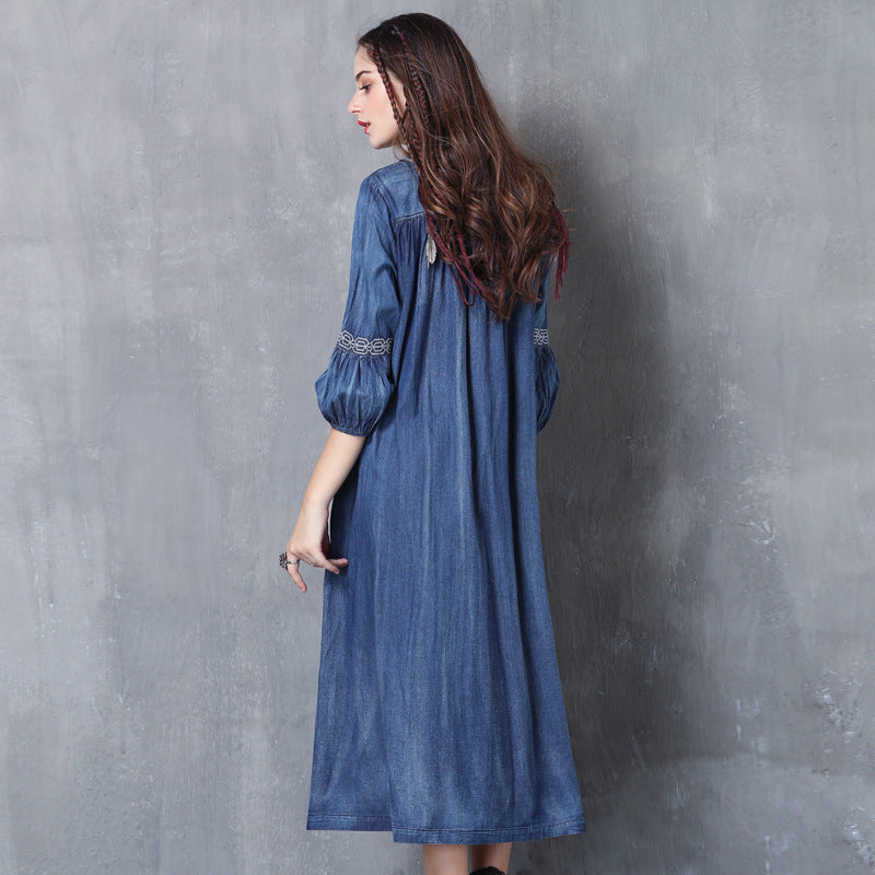 Women's Denim Embroidery Dress