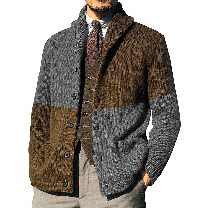 Men's Lapel Colourblock Cardigan Sweater