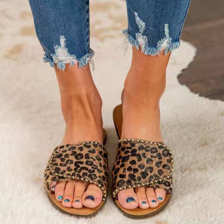 Women's Leopard Round Toe Flat Slippers