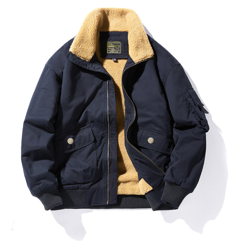 Men's Casual Loose Fleece Bomber Jacket