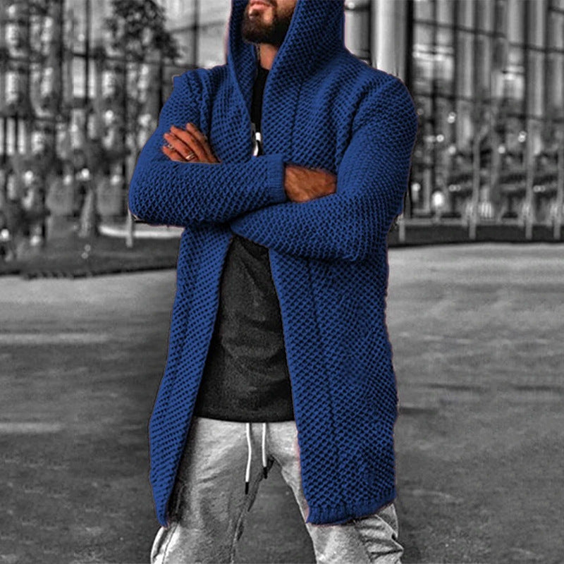 Men's Solid Cardigan Hooded Sweater