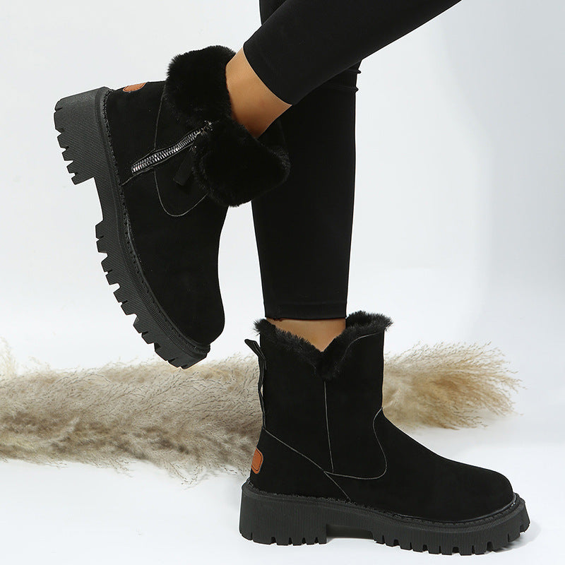 Women's Leather Plush Mid Boots