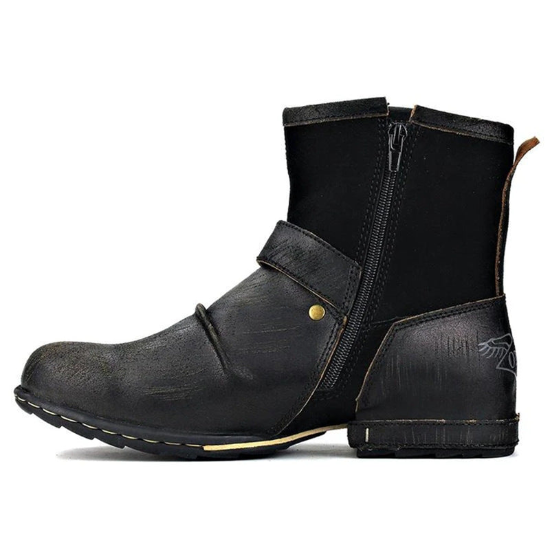 Women's Motorcycle Boots Belt Buckle Printed Ankle Boots