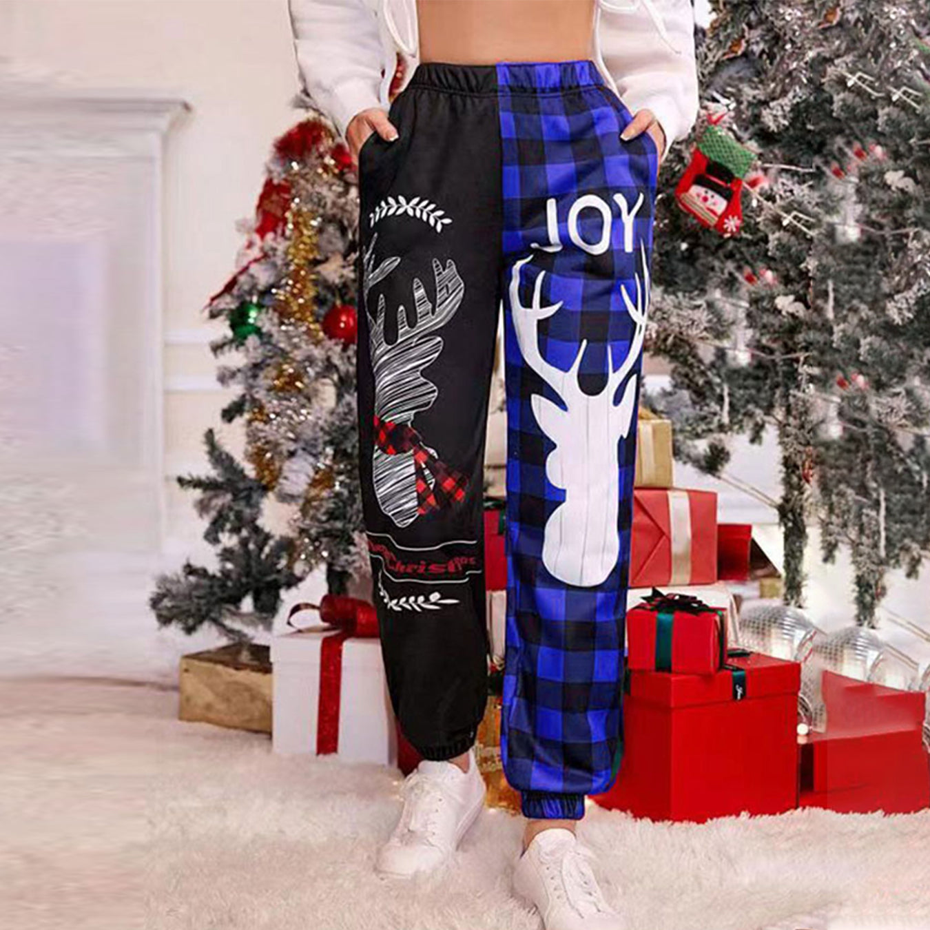 Women's Christmas Moose Print Trousers