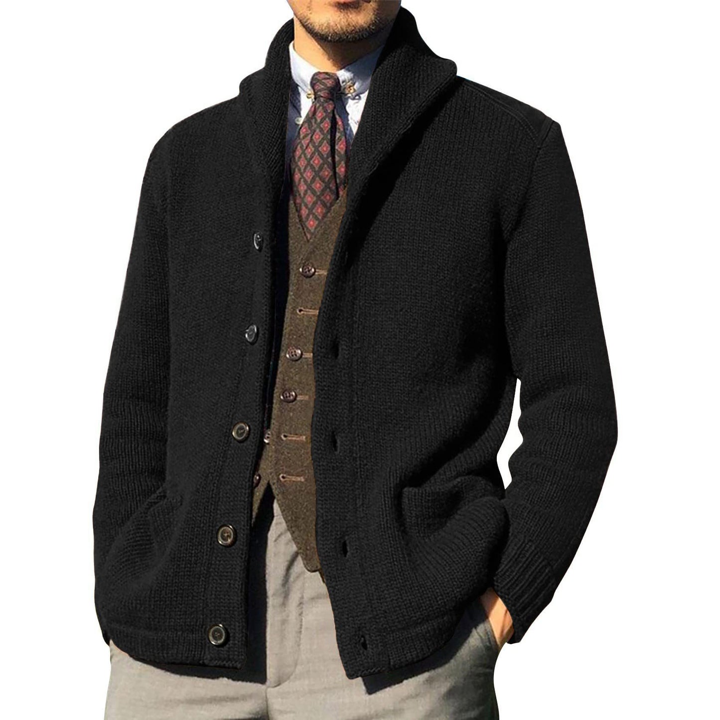 Men's Lapel Casual Knit Cardigan