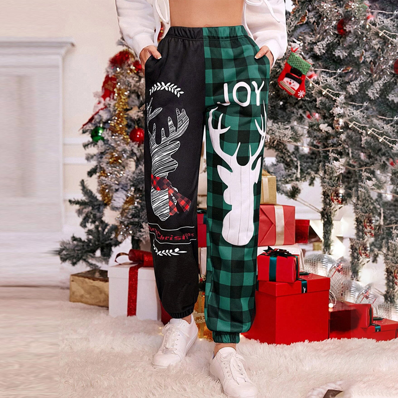 Women's Christmas Moose Print Trousers