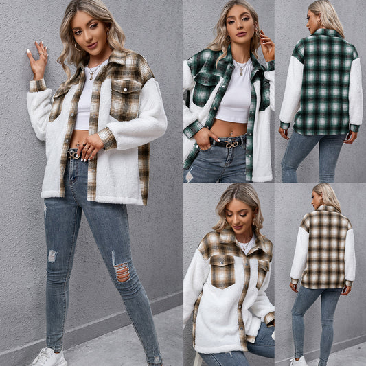 Women's Plush Plaid Shirt Plaid Jacket