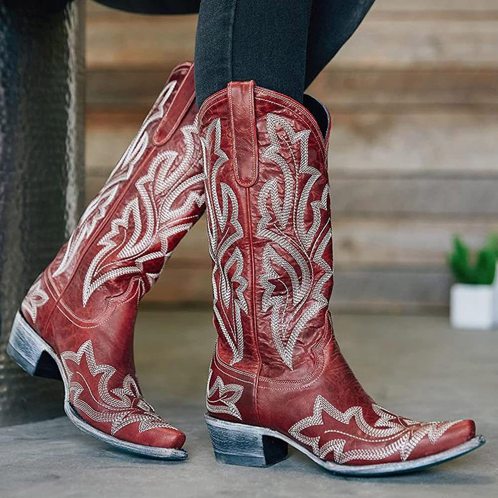 Woman Vintage Western Cowboy Leather Tall Boots