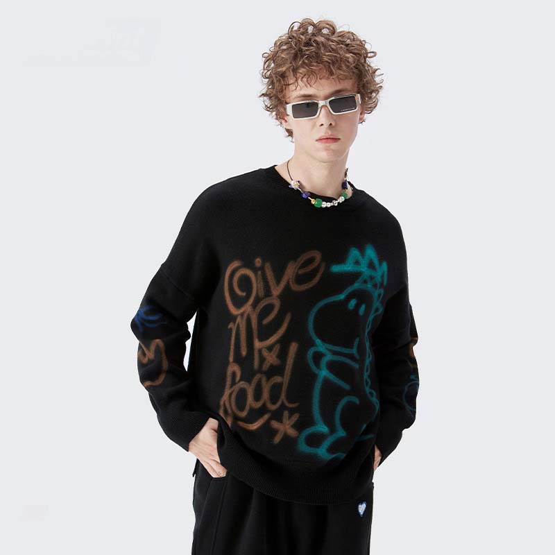 Men's Dinosaur Graffiti Print Loose Sweatshirt