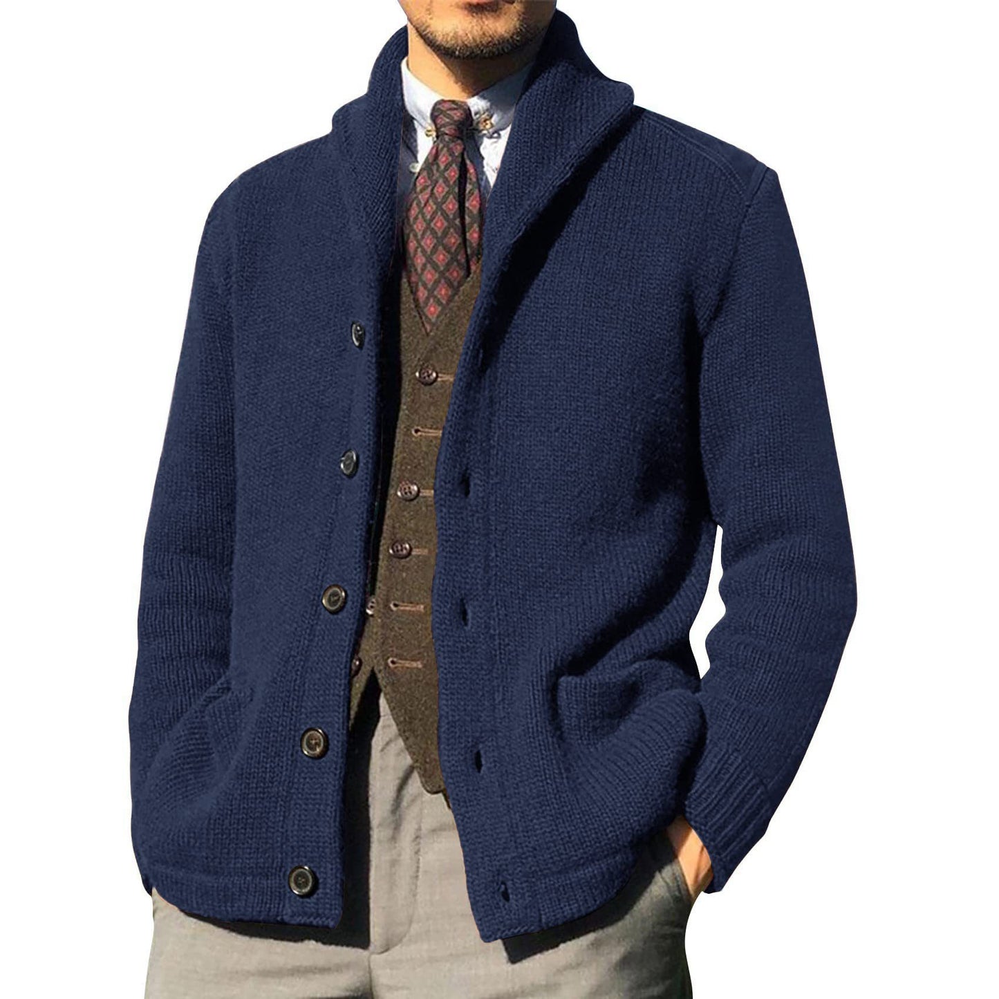 Men's Lapel Casual Knit Cardigan