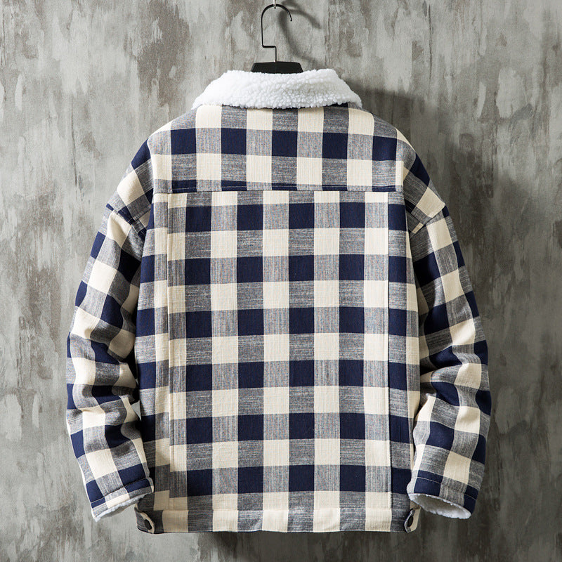 Men's Check Lapel Lamb Lined Jacket