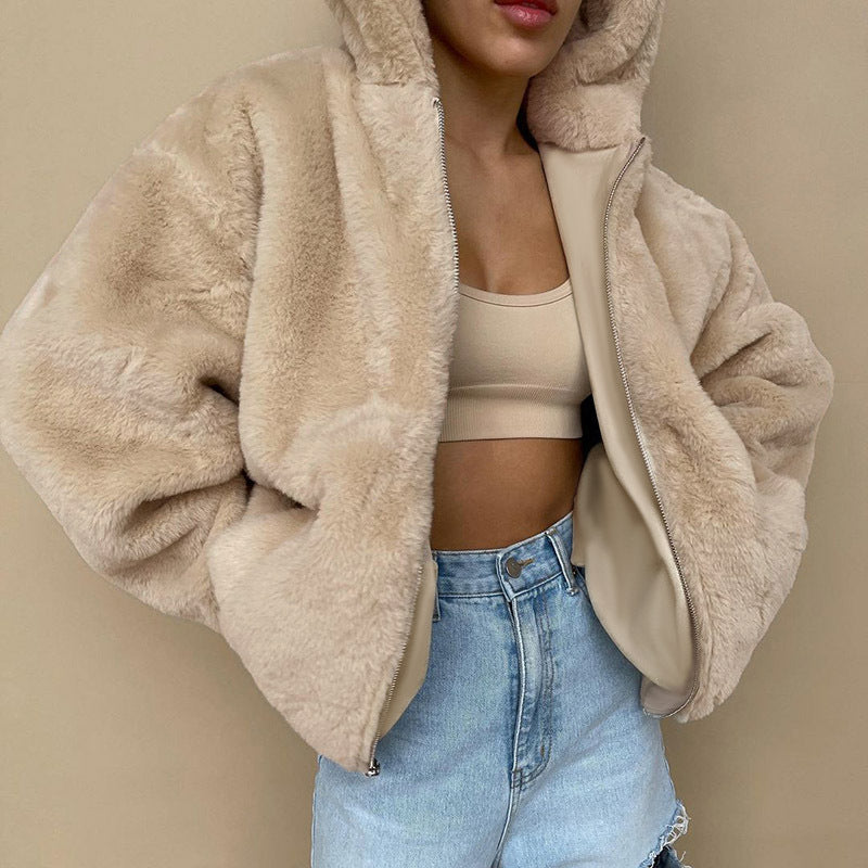 Short Plush Winter Jacket For Women