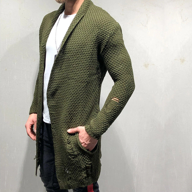 Men's Lapel Long Knit Cardigan