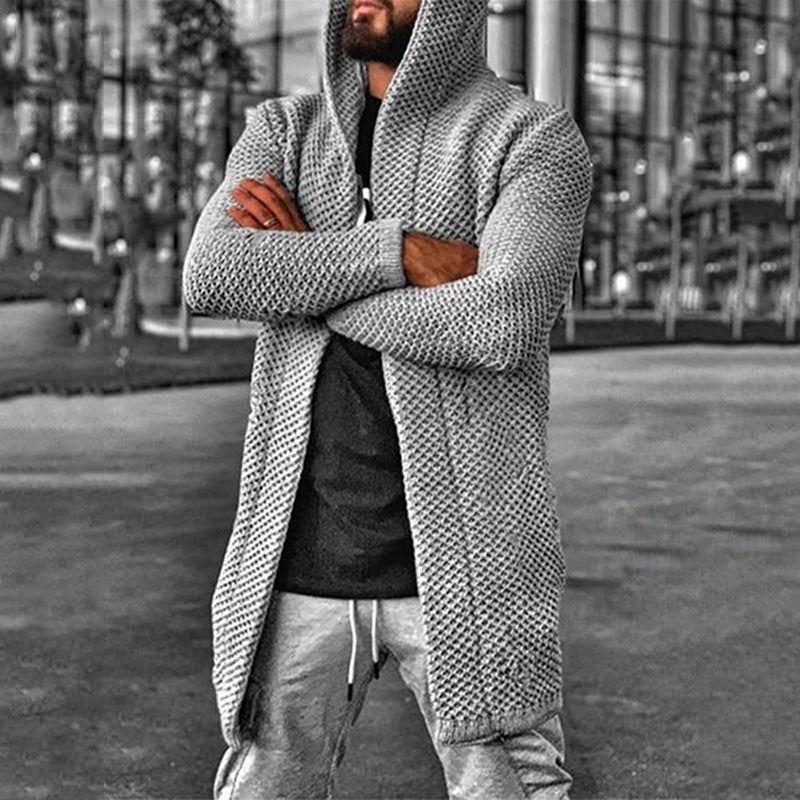 Men's Solid Cardigan Hooded Sweater