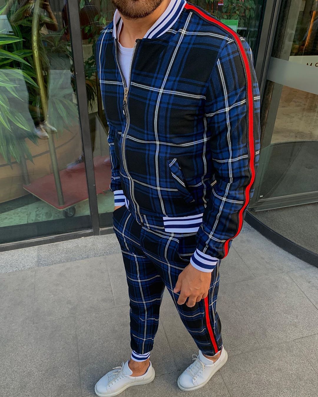 Men's 3D Plaid Casual Top Sweatshirt Pants Set