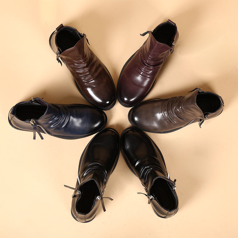 Men's Leather Zip Casual Short Boots