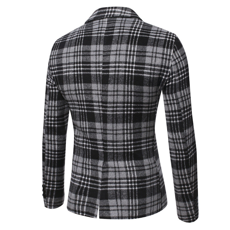 Double-Breasted Casual Slim Plaid Men's Leisure Blazer