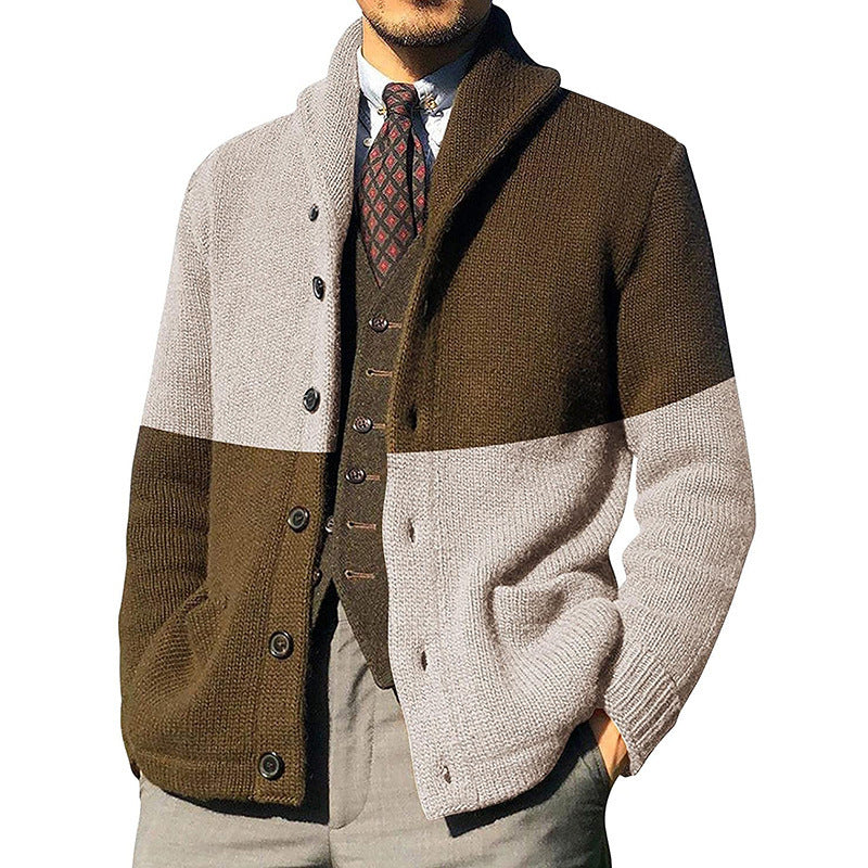 Men's Lapel Colourblock Cardigan Sweater