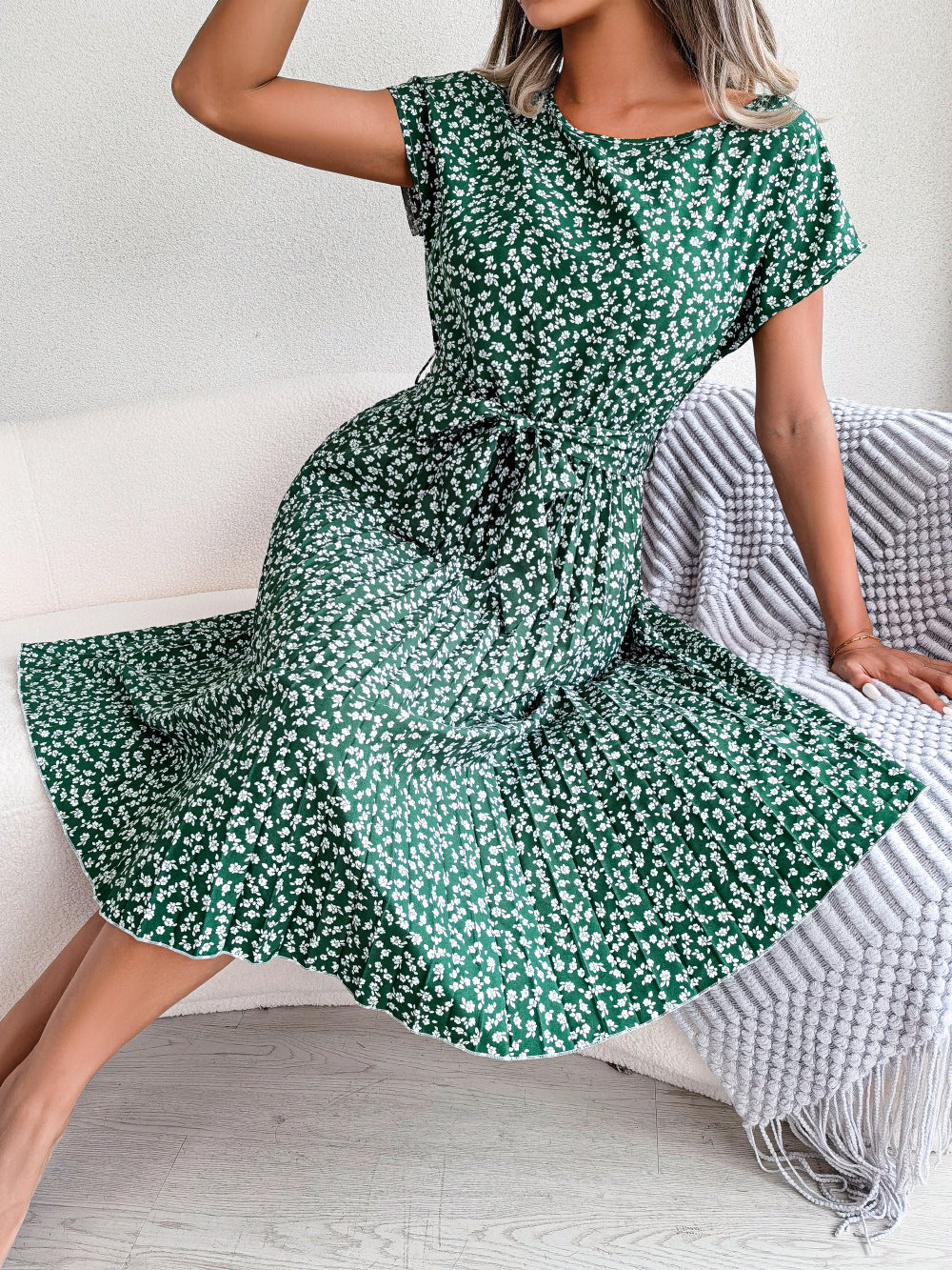 Summer Short Sleeve Floral Print Dress For Women