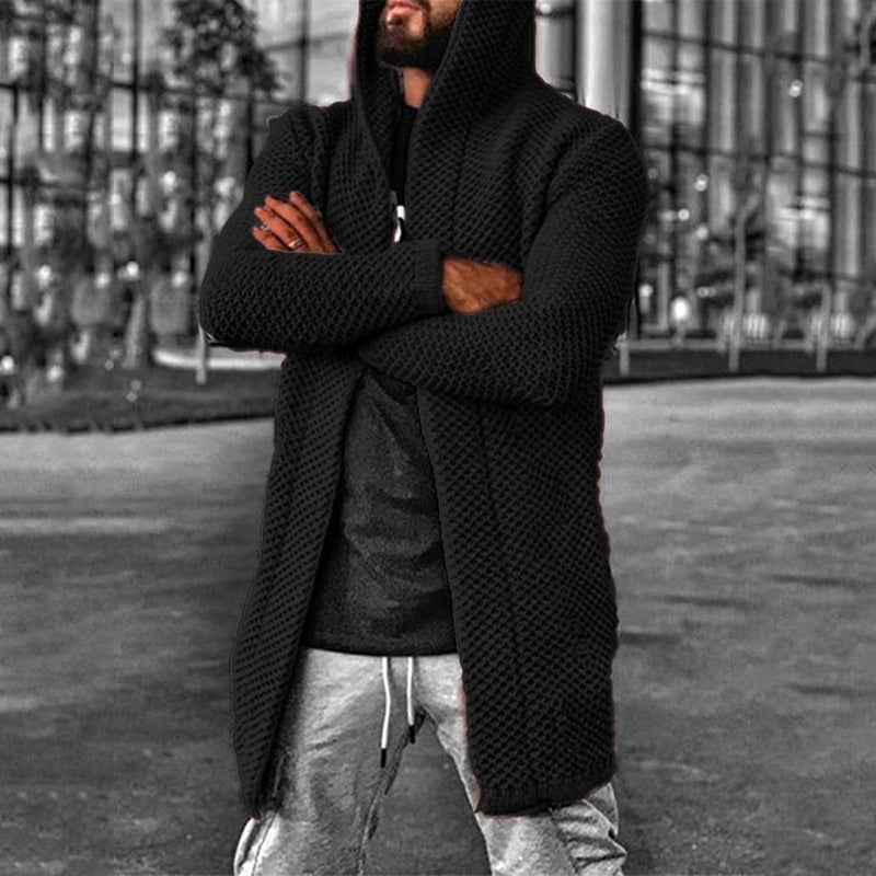 Men's Solid Cardigan Hooded Sweater