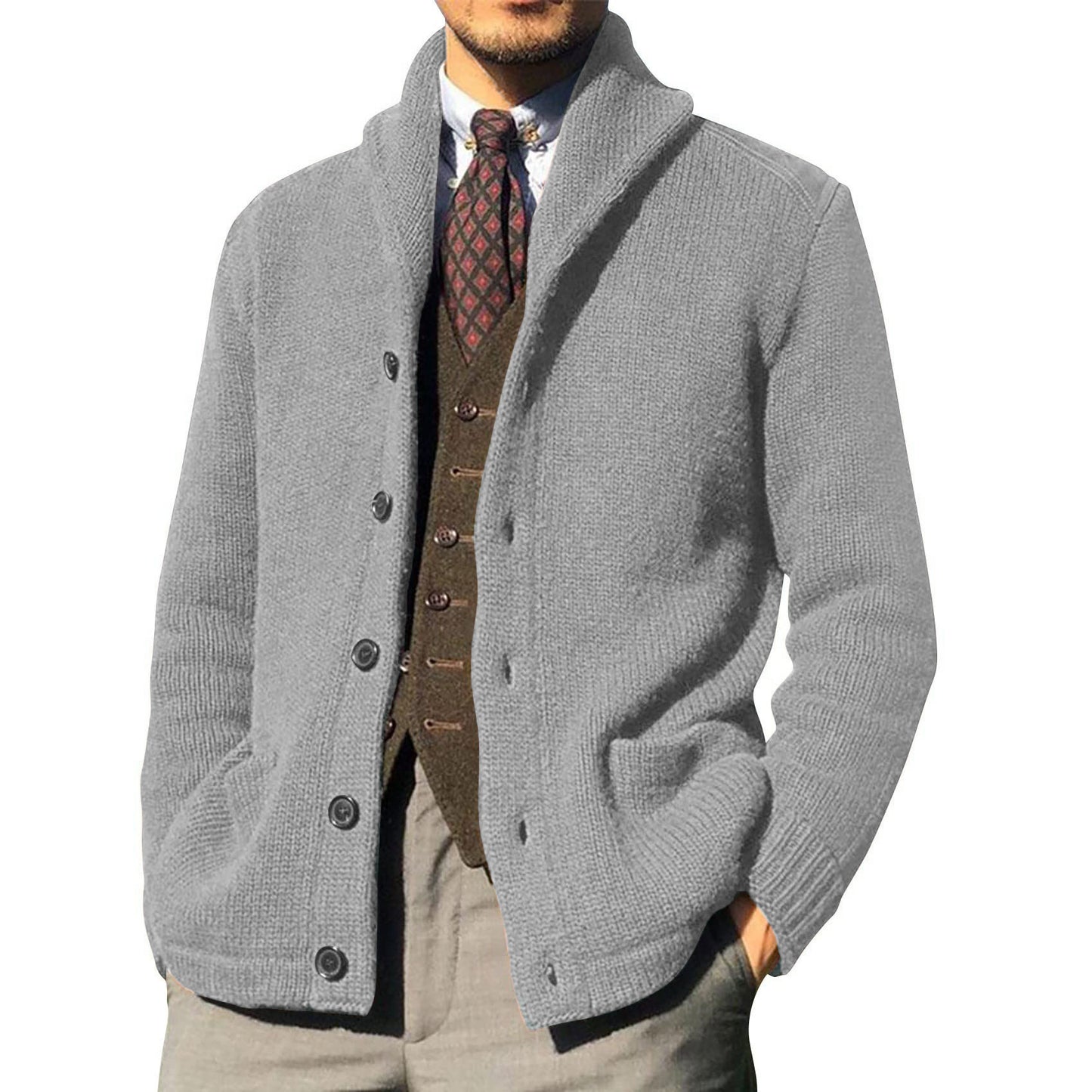 Men's Lapel Casual Knit Cardigan