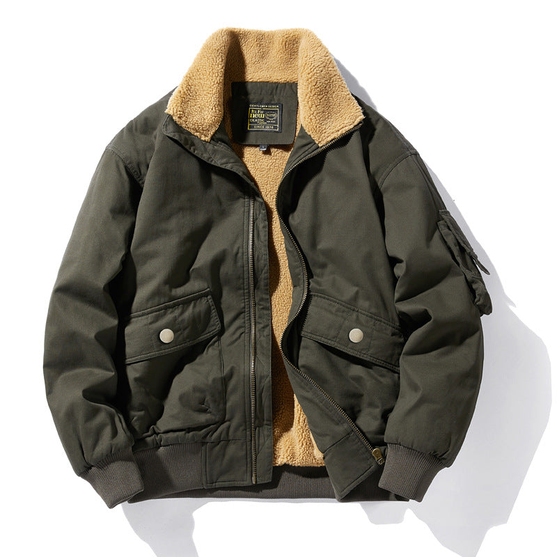 Men's Casual Loose Fleece Bomber Jacket