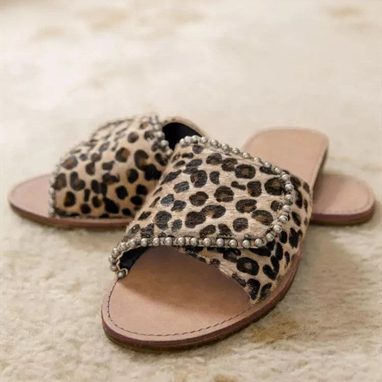 Women's Leopard Round Toe Flat Slippers