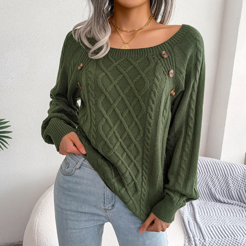 Button Twist Sweater For Women