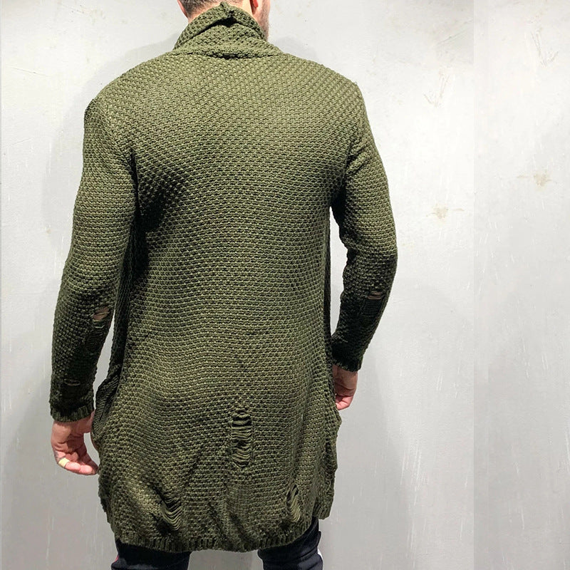 Men's Lapel Long Knit Cardigan