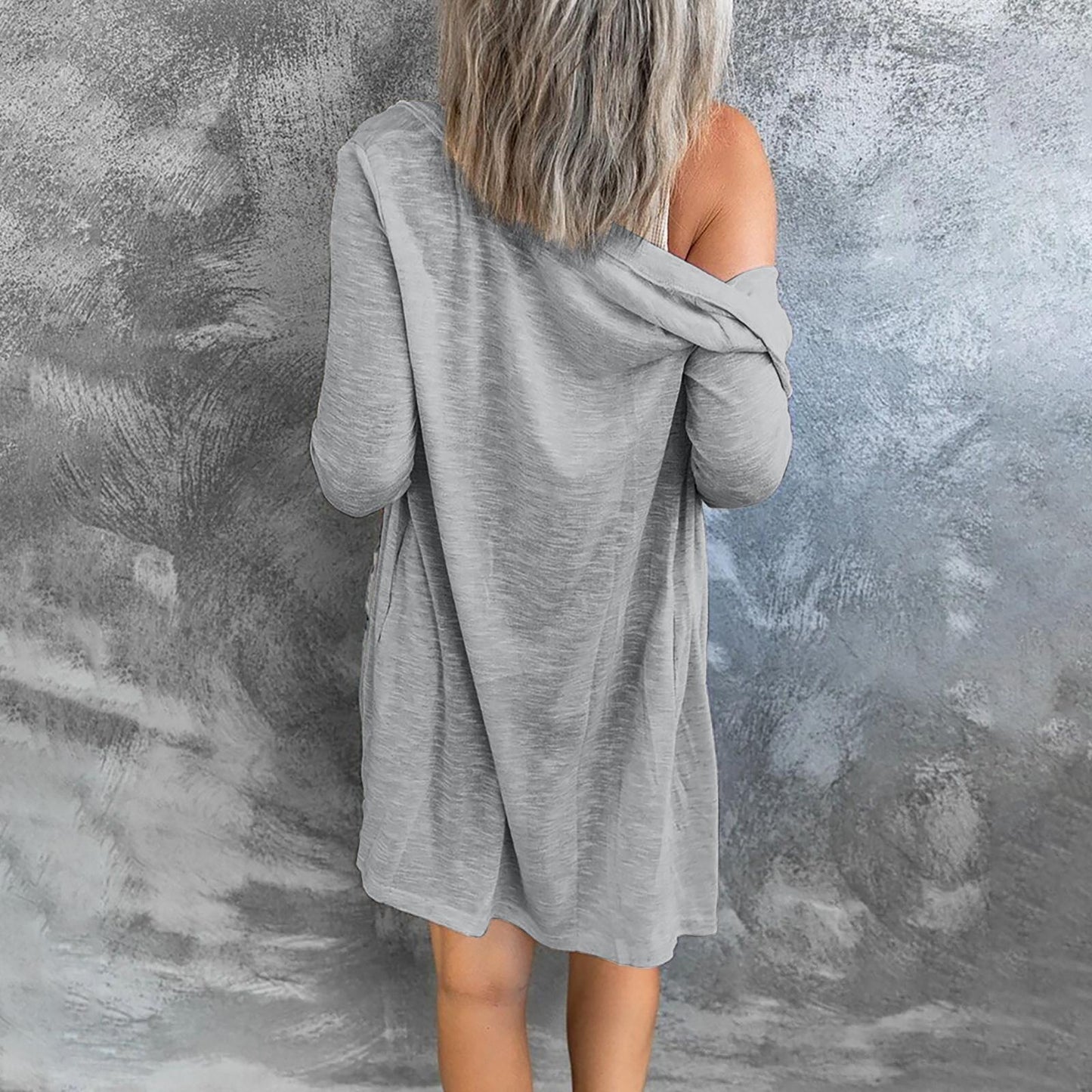 Women's Long Solid Color Long-sleeved Cardigan Jacket