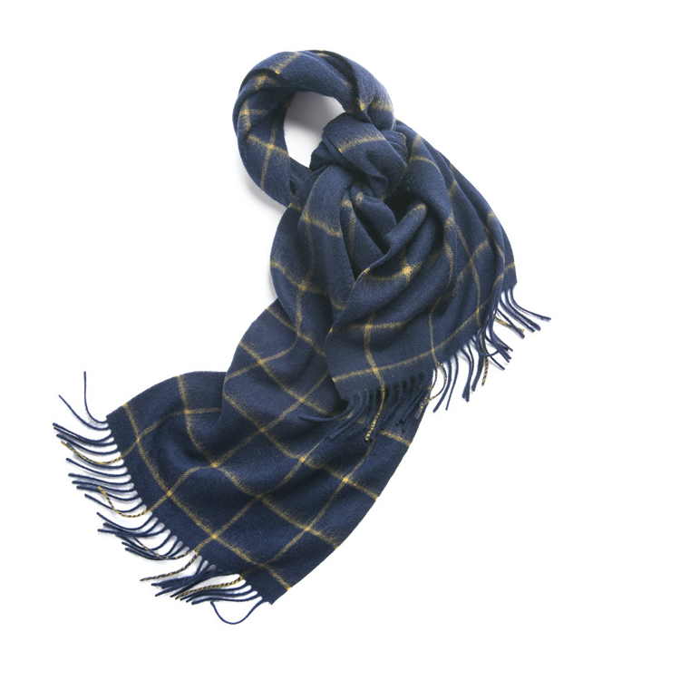 Unisex 100% Cashmere Winter Plaid Fringed Scarf