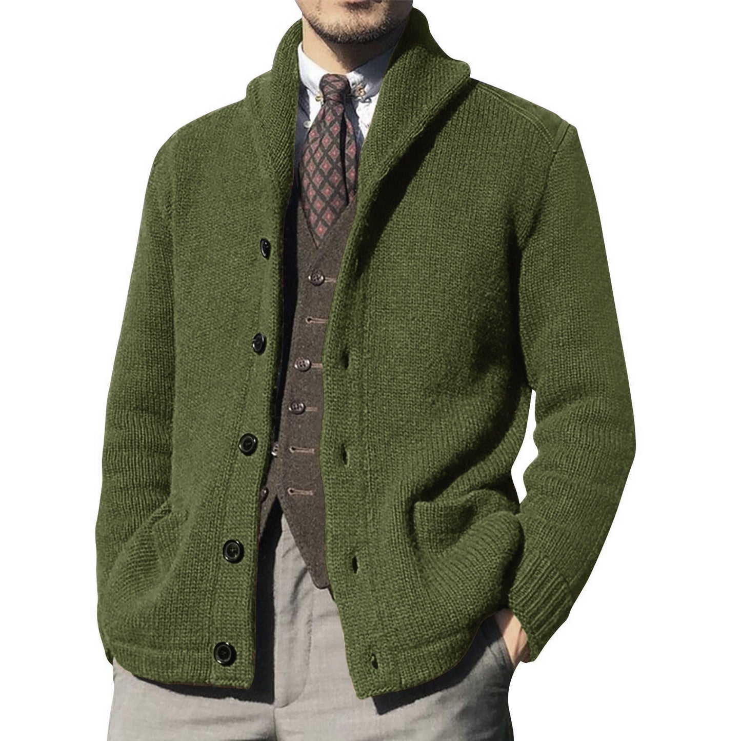 Men's Lapel Casual Knit Cardigan