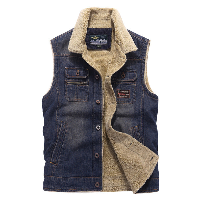 Men's Denim Lamb Wool Vest Jacket