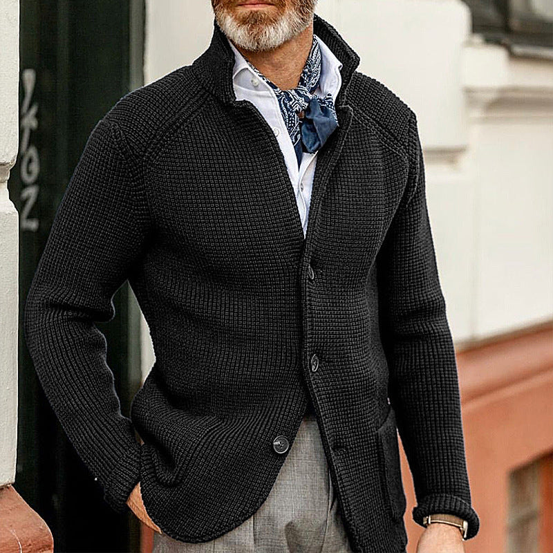 Men's Lapel Plain Cardigan Sweater