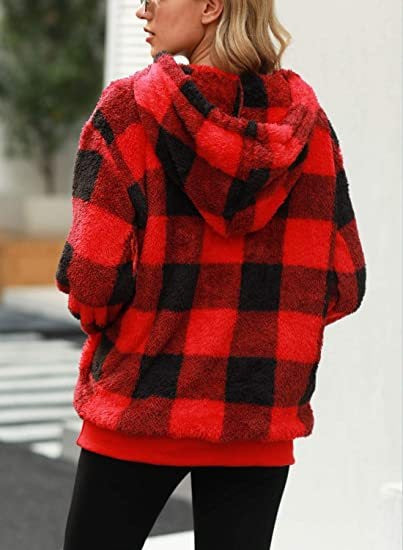 Plush Check Hoodie For Women