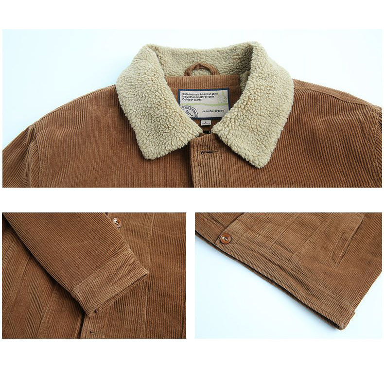 Men's Sherpa Corduroy Jacket with Lapel Collar