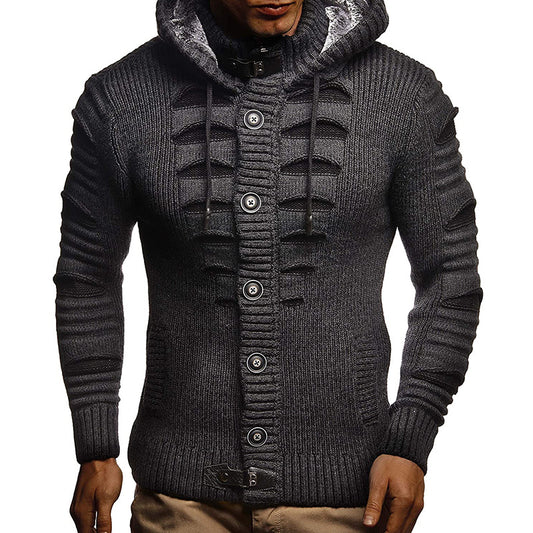 Men's Solid Color Ripped Hoodie Cardigan