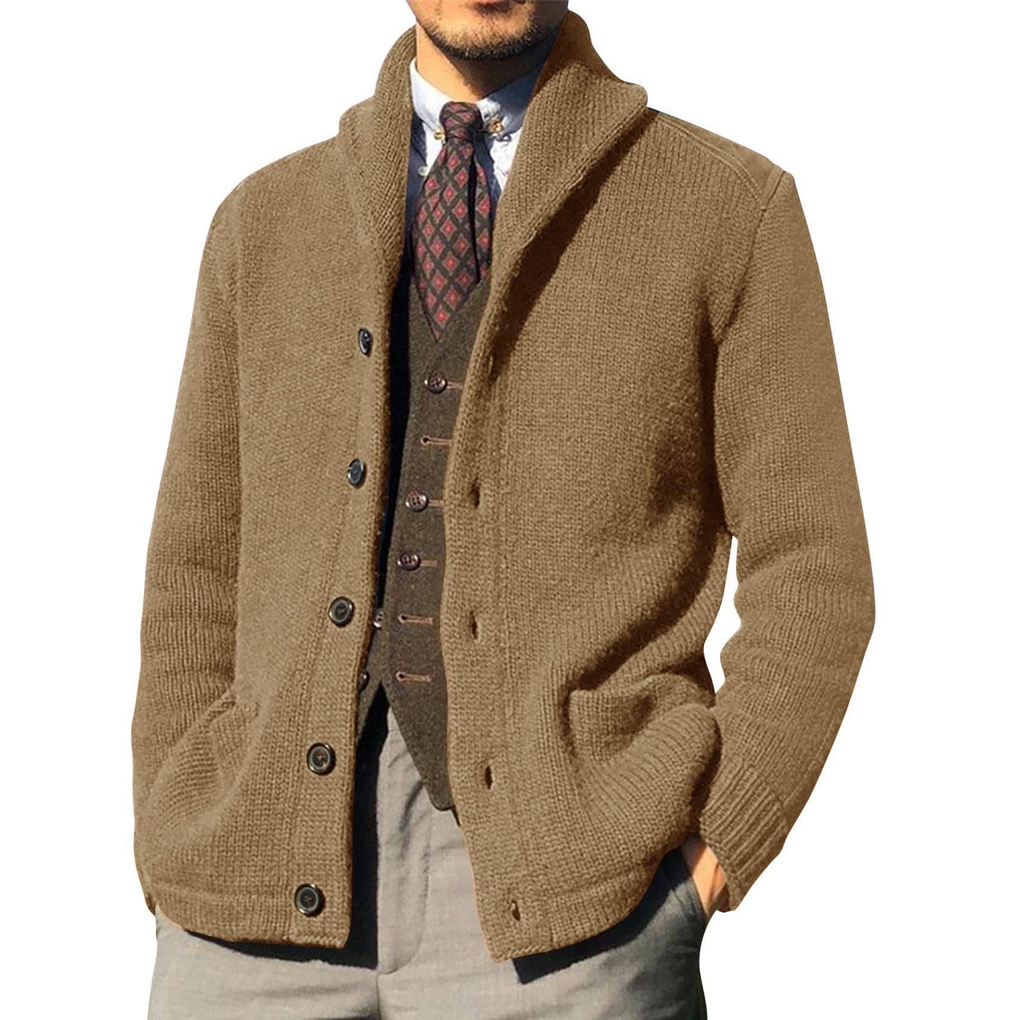 Men's Lapel Casual Knit Cardigan