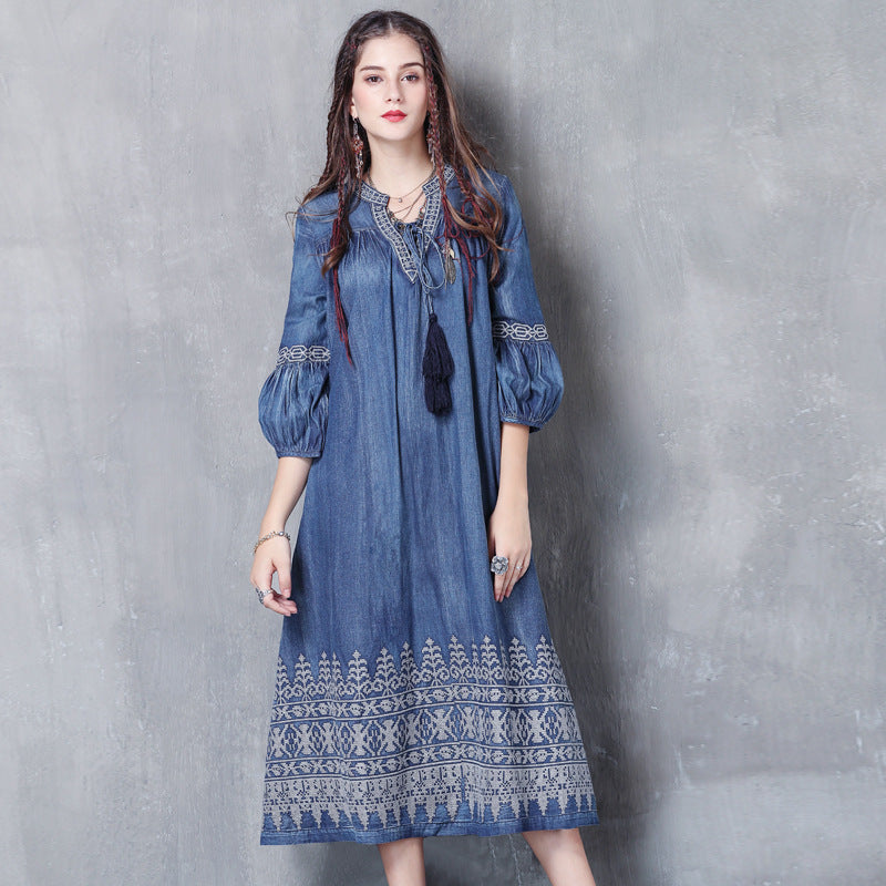 Women's Denim Embroidery Dress