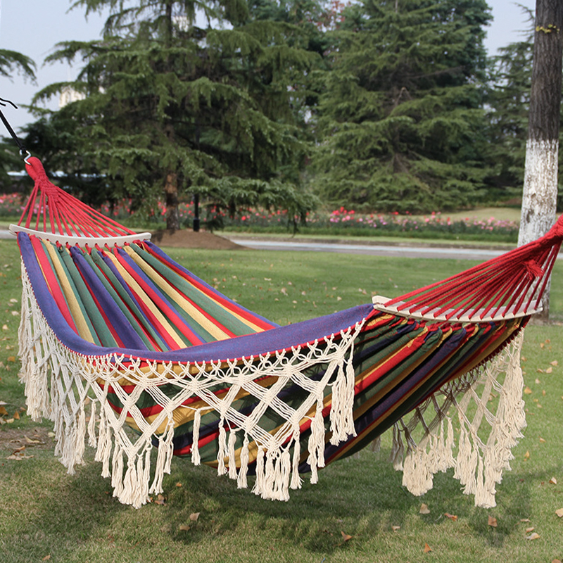 Double Outdoor Hammock Ethnic Style Tassel Ourved Bar Type Camping Hammock