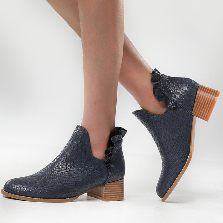 Women's Leather Chunky Heel Boots