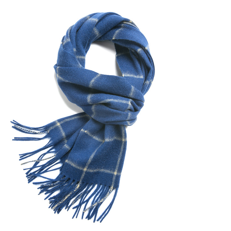 Unisex 100% Cashmere Winter Plaid Fringed Scarf