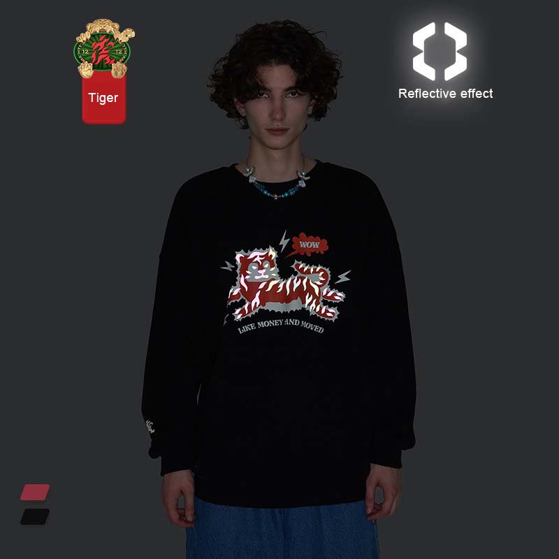 Spring Laser Reflective Cartoon Round Neck Men's Sweatshirt