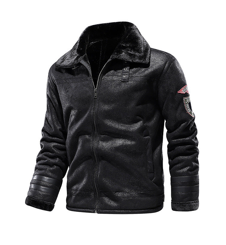 Men's Leather Plush Lapel Jacket