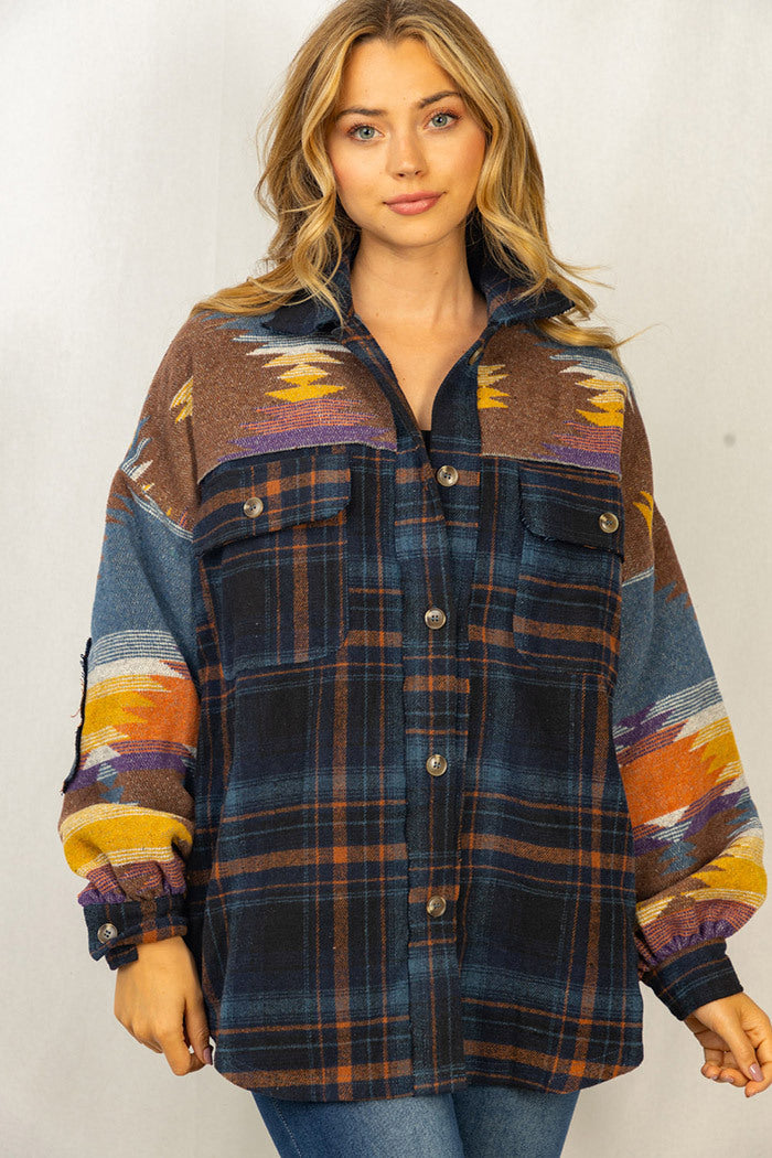 Women's Colorblock Lapel Pocket Jacket