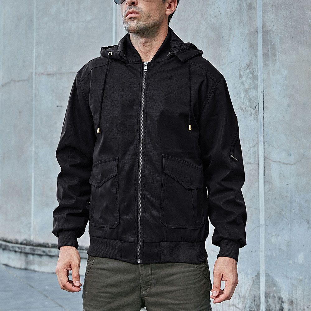 Men's Lined Plush Hooded Leather Jacket