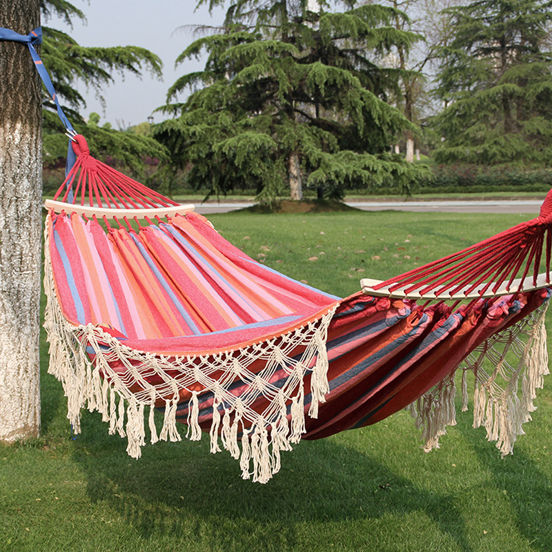 Double Outdoor Hammock Ethnic Style Tassel Ourved Bar Type Camping Hammock