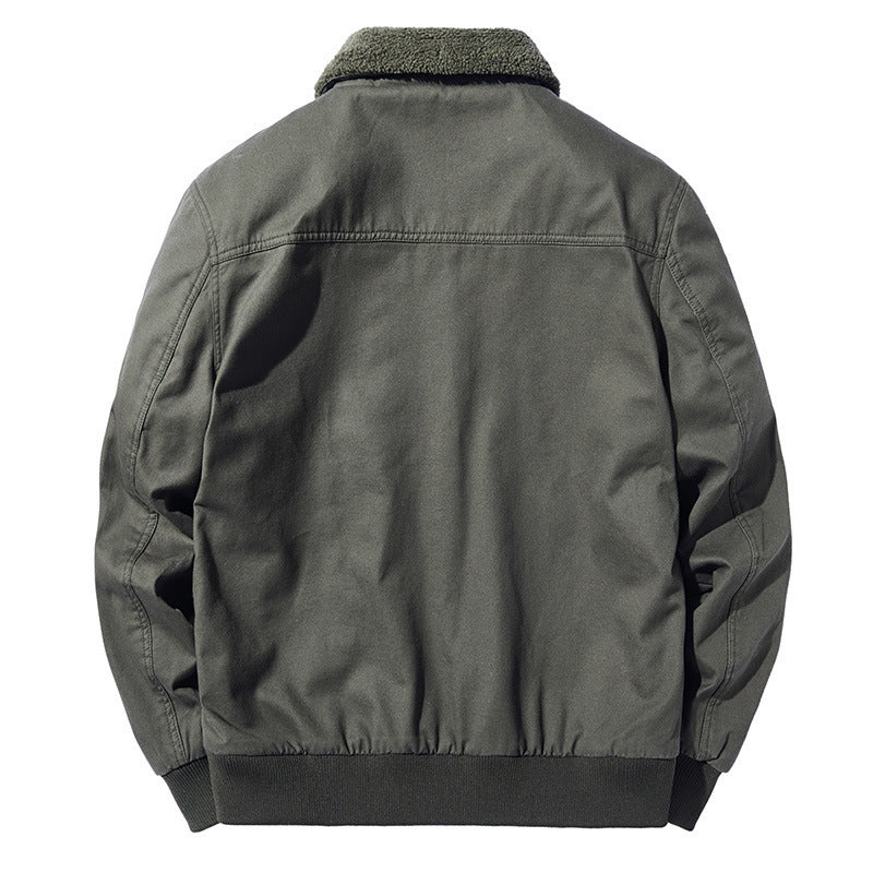 Plain Lapel Pocket Fleece Winter Jacket for Men
