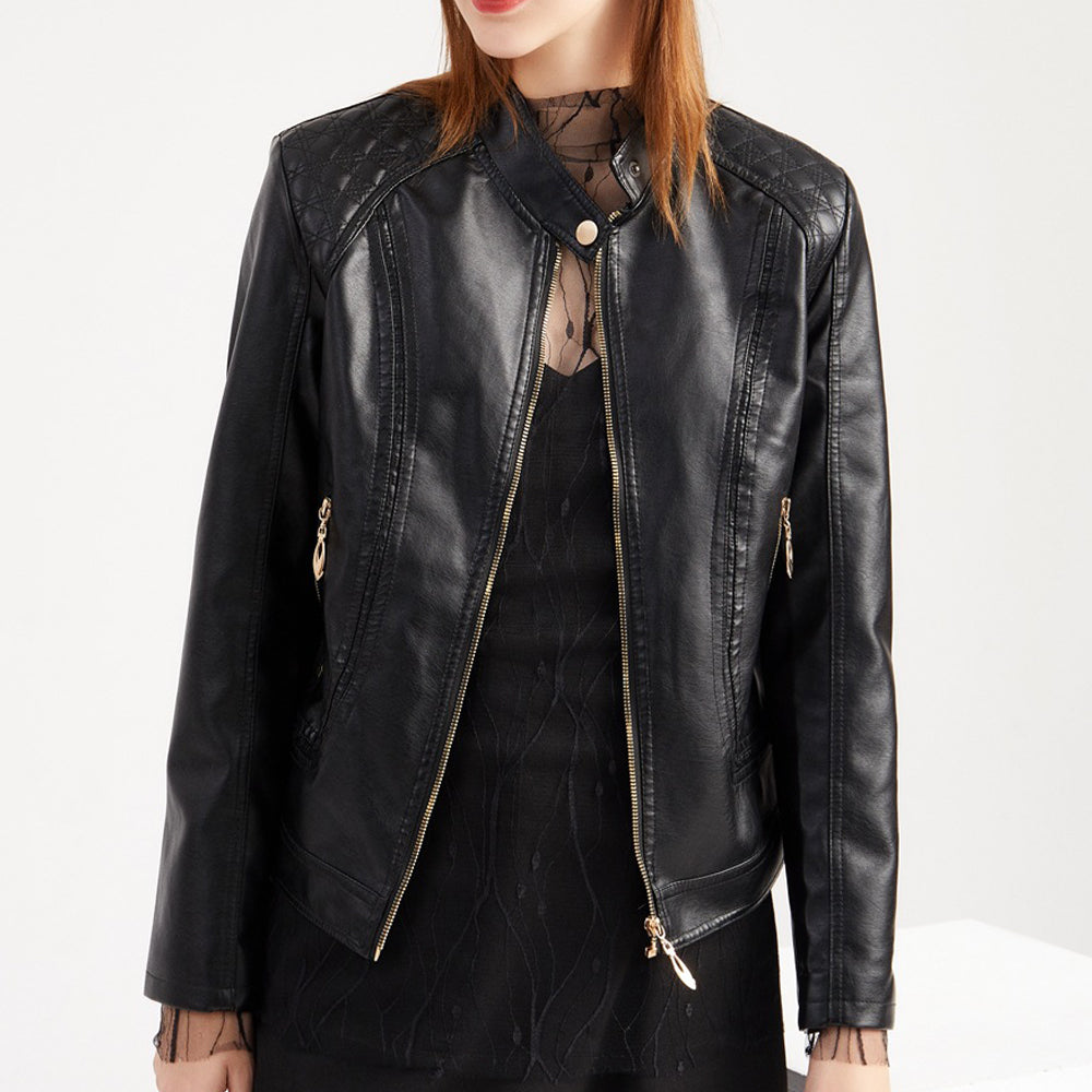 Leather Slim Collar Jacket For Women