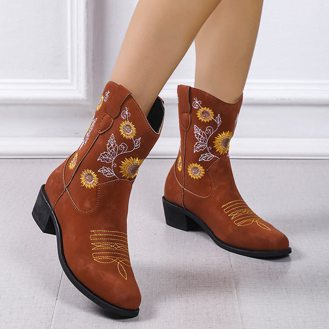 Women's Vintage Western Embroidered Flat Boots